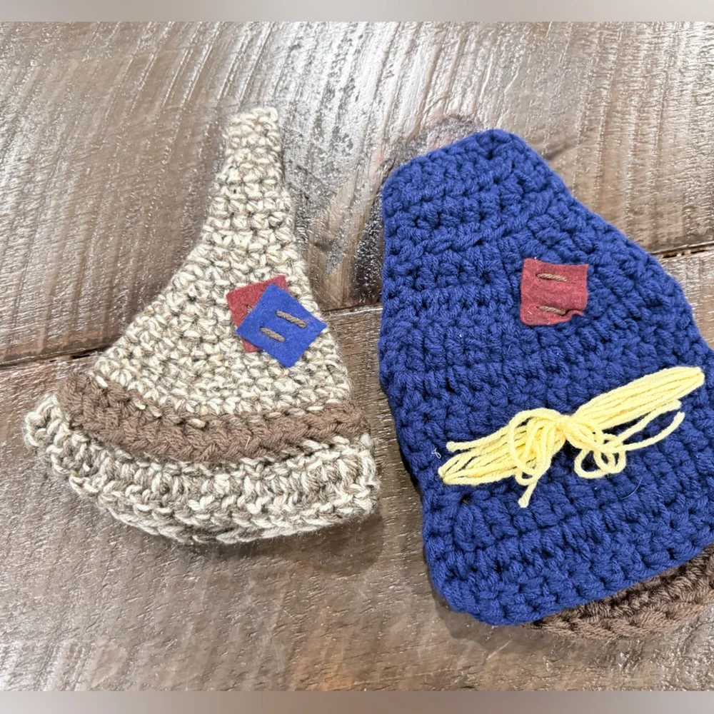Infant Thanksgiving prop hat and body knitted- Blue and Beige